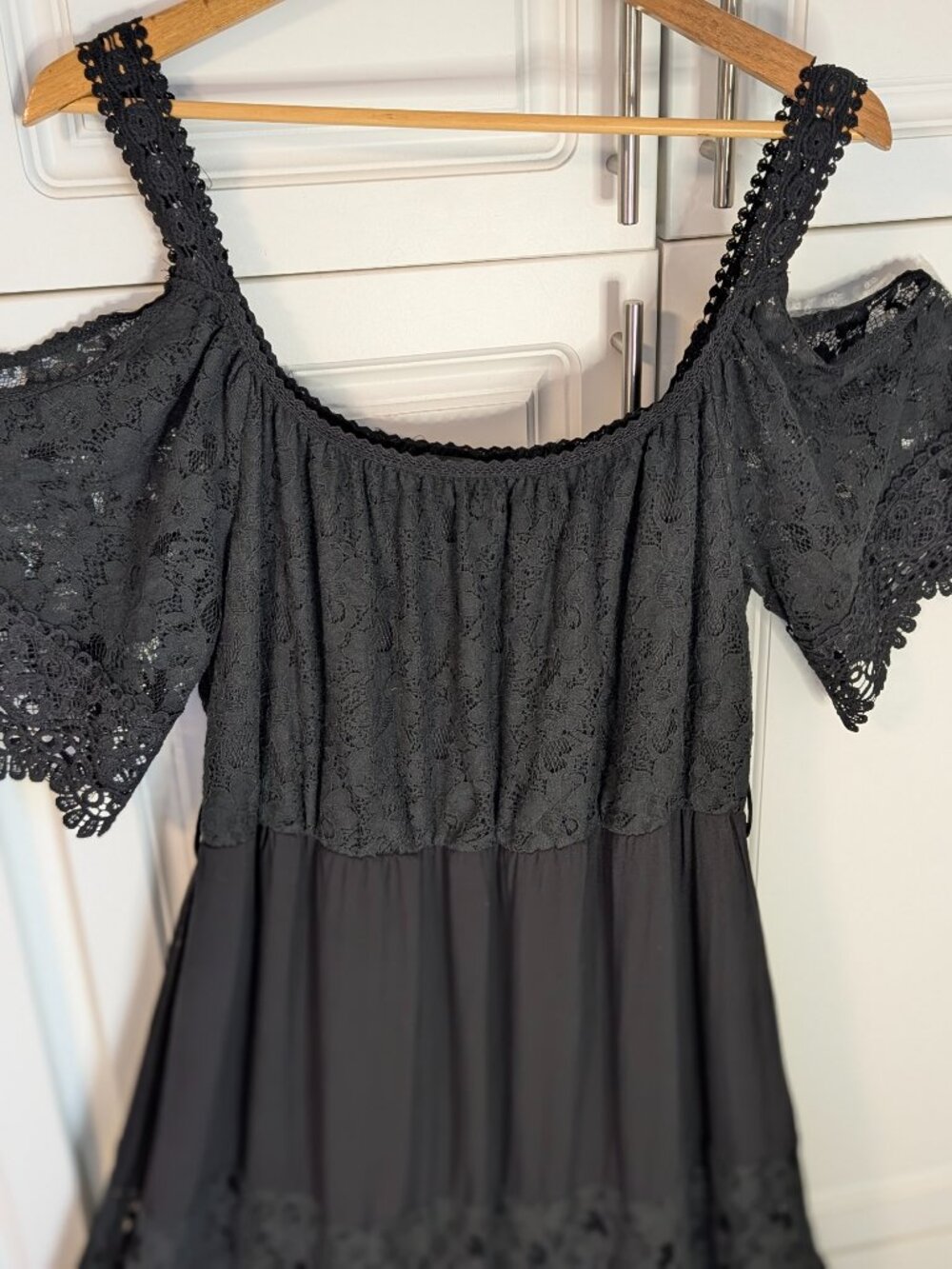 Whimsigoth Lace Tiered Maxi Dress Black XL Dark Boho Gothic Romance EUC 🖤 - Picture 4 of 12